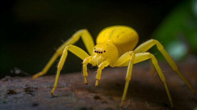  Yellow Sac Spider in nature, macro. Generative AI