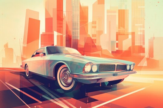 Modern Style Illustration Of A Retro Car Close-up View, Ai Tools Generated Image