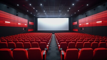 empty cinema hall with chairs and white screen, ai tools generated image