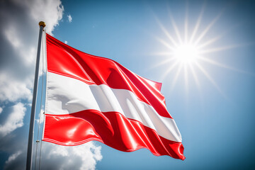 Austrian flag and sunny sky. AI Generated