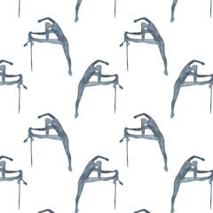 Sports at sunrise pattern.Running.Gymnastics.Morning gym.Watercolor silhouette sport isolated on white background.