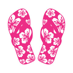 Vacaciones en Hawái. Logo flip flops. Icono calzado de playa. Silueta de flores de hibisco hawaiana en chanclas
