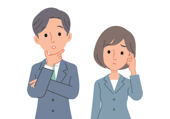 考え事をするビジネスパーソン男女