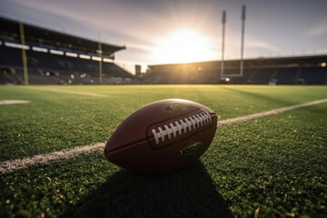 nfl, ball on ground with american football stadium, wide angle