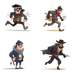 Cartoon character of robber, white background