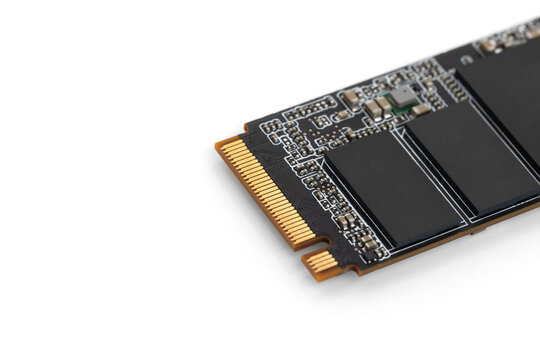 High speed ssd m2 disk for pc on white background. Solid state high-speed drive for a personal computer close-up isolated on a white background.