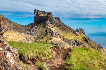 Fototapeta na wymiar Beautiful panorama view of Quiraing with people, Scotland, Isle of Skye
