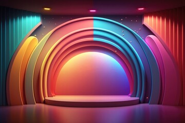 Stand podium wall scene colourful background, geometric shape for product display presentation.