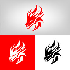 Fire dragon logo design template, vector illustration