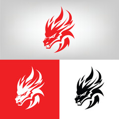 Fototapeta premium Fire dragon logo design template, vector illustration