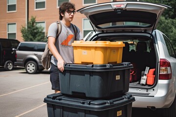 Student moving to start the college. AI generative
