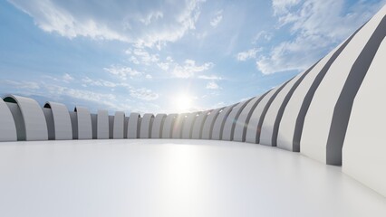 Futuristic architecture background curved building 3d render