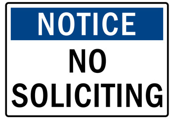 No soliciting warning sign and labels