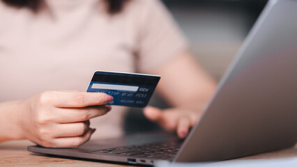 Online payment concept with credit card ,online banking service ,internet payment ,Money transfer and service fee payment ,financial transactions with application ,e-commerce ,internet banking