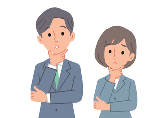 考え事をするビジネスパーソン男女