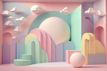 Stand podium wall scene pastel color background, geometric shape for product display presentation. Minimal scene for mockup products, stage showcase, promotion display.