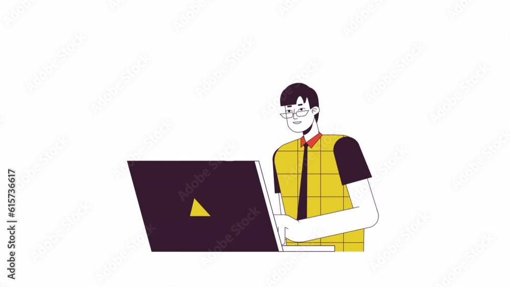 Aufkleber office worker laptop animation. animated cartoon man looking computer screen. isolated colour flat l