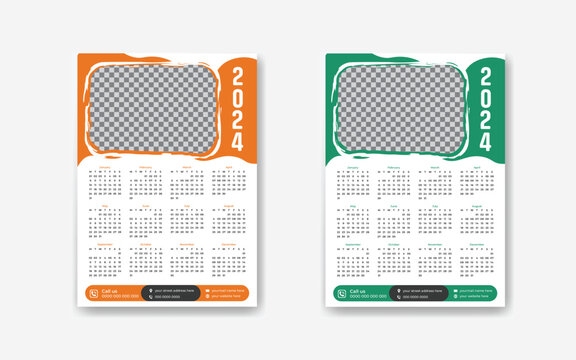 Modern Premium vector for wall calendar design 2024, monthly Creative clean vector template InDesign calendar, Modern and bright theme .