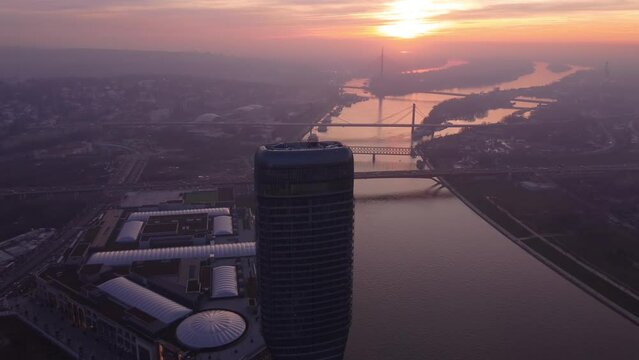View at Belgrade Waterfront buildings at Sava river.	
