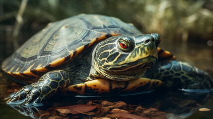 Obraz premium Red Eared Slider Turtle in Aquatic Serenity. Generative AI