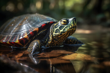 Obraz premium Red Eared Slider Turtle in Aquatic Serenity. Generative AI