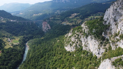 Fototapeta na wymiar Tara River and bridge, Montenegro. Aerial view.