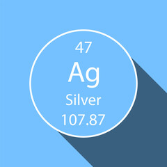 Silver symbol with long shadow design. Chemical element of the periodic table. Vector illustration.
