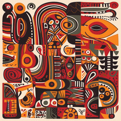 Abstract pattern in native African style. Vector illustration. Traditional African abstract painting - obrazy, fototapety, plakaty
