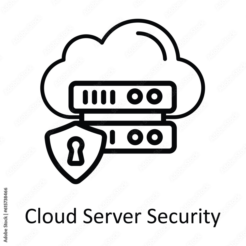 Poster cloud server security vector outline icon design illustration. cyber security symbol on white backgr