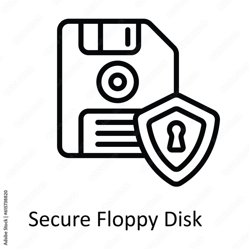 Poster secure floppy disk vector outline icon design illustration. cyber security symbol on white backgroun