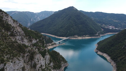 Piva Lake and Canyon, Montenegro. Aerial view.