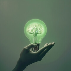 light bulb in hand, hand holding illuminated light bulb,  innovation and inspiration and creativity concept in dark background by Generative AI.