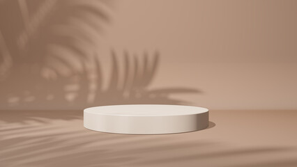 Artistic shadow from the window. 3d empty pedestal. Presentation commercial product, mockup scene. 3d rendering