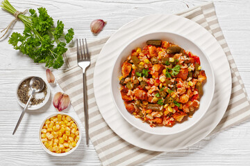 retro okra and rice casserole in white bowl