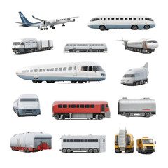 Transport Set 3D Illustration Concepts On Transparent Background. Generative AI