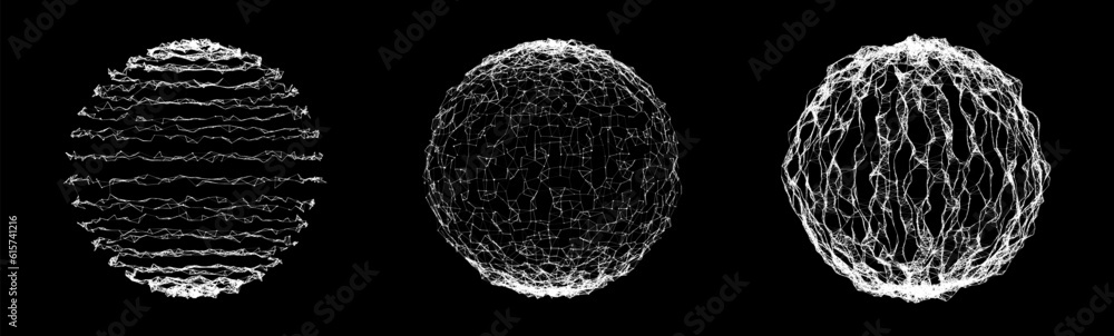Poster Vector set sci-fi sphere with particles and lines. Concept network connection. Frame sphere. Abstract technology background.