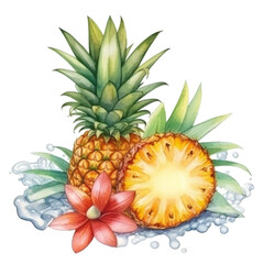 Pineapple  watercolor illustration. Generative ai
