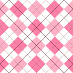 Seamless pink argyle pattern. Traditional diamond check print. Vintage seamless background.