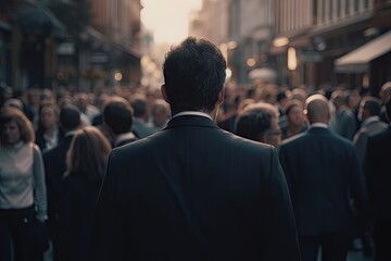 Business in the city. Crowded streets. Businessman in suits walking on background