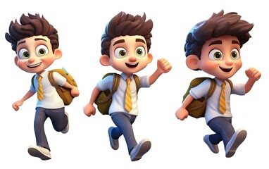 Cute Happy School Kids 3D Cartoon Set. Generative AI