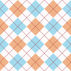 Seamless blue beige argyle pattern. Traditional diamond check print. Vintage seamless background.