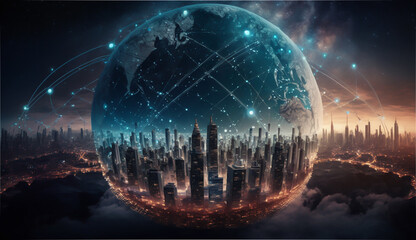 Smart cities concept, utilizing technology to create a more efficient and connected environment. Using AI, IoT and Big Data to increase efficiency and reduce environmental impact. generative ai...
