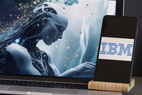 IBM logo displayed on smartphone, Artificial Intelligence working in the background on computer screen,  IBM to Pause Hiring  or eliminating Positions and  Jobs That AI Could Do, USA, June 22, 2023