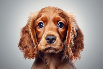Cocker spaniel puppy sits on a gray background. AI generated