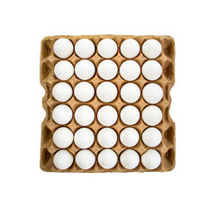 eggs in an egg carton, Chicken white eggs in carton box,  view from above