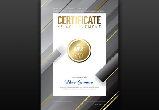 Modern golden and gray certificate layout template made stripes