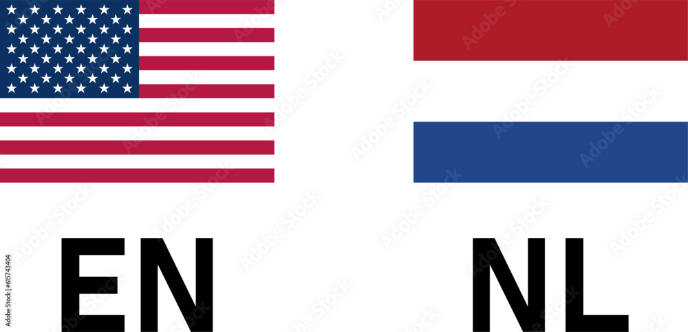 Poster flag icon pair including usa and netherlands flags for english and dutch language selection symbol b