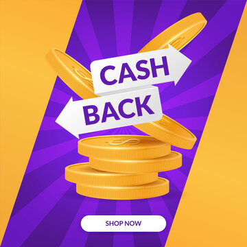 3D Vector Image With A Pile Of Golden Coins, Representing Cashback Promotions And Discounts. Perfect For Advertising, Banners, And Marketing Materials. Illustration Of A Cashback Concept 