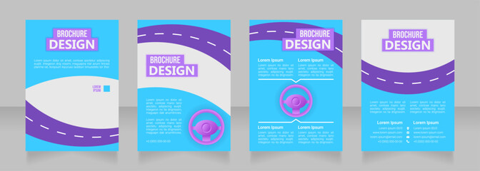 Private driver classes blank brochure design. Template set with copy space for text. Premade corporate reports collection. Editable 4 paper pages. Bebas Neue, Ebrima, Roboto Light fonts used