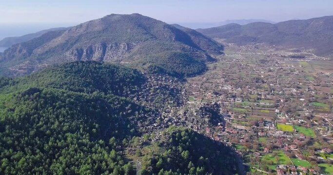 Breathtaking drone video of the abandoned religious ghost town Levissi Kayak&ouml;y in Fethiye Turkey